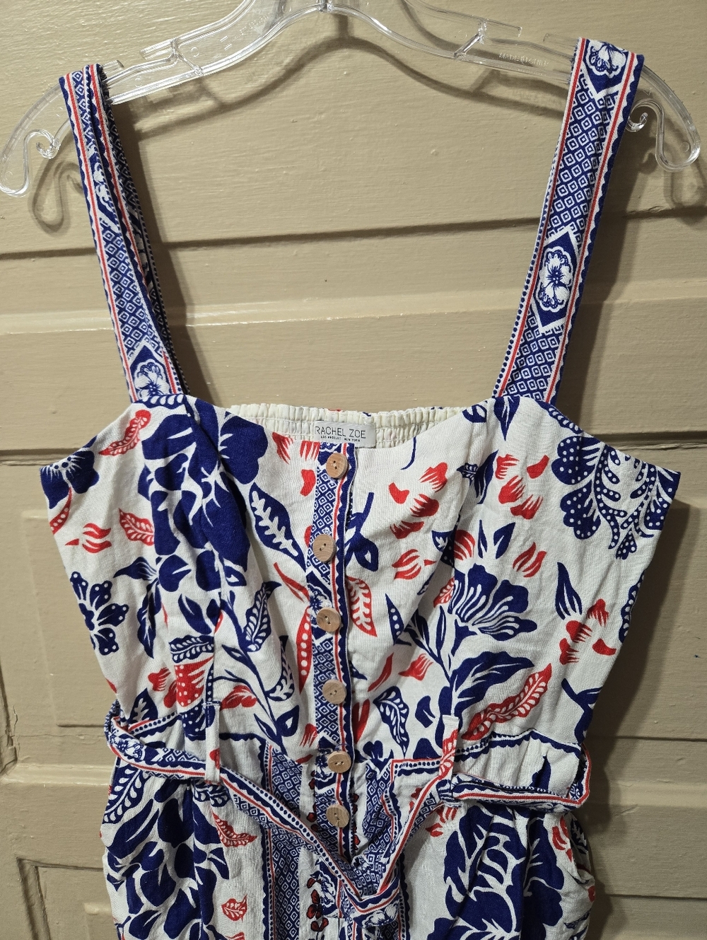 Rachel Zoe Red White And Blue Floral Linen Blend Romper EUC Size: 14 - Picture 4 of 6